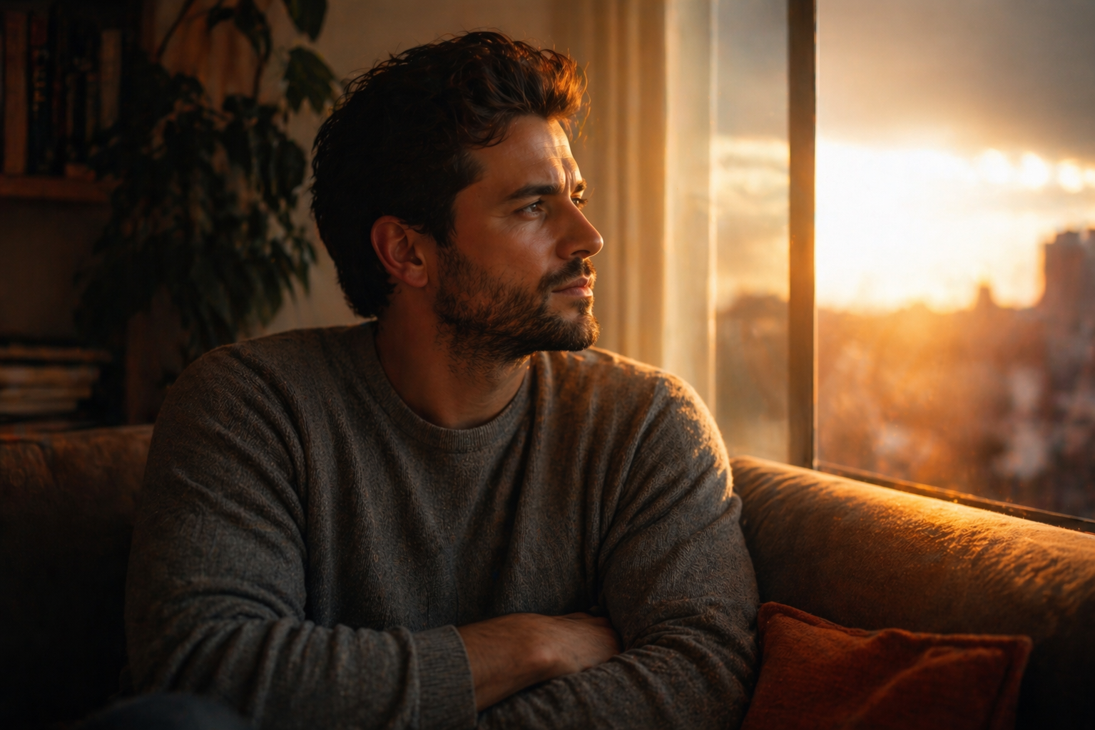 hombre reflexionando sobre su juego interno en la seducción